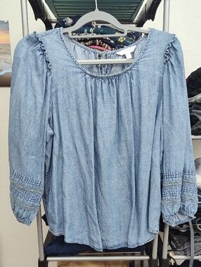 LC Lauren Conrad Light Blue Denim-Style Peasant Blouse
